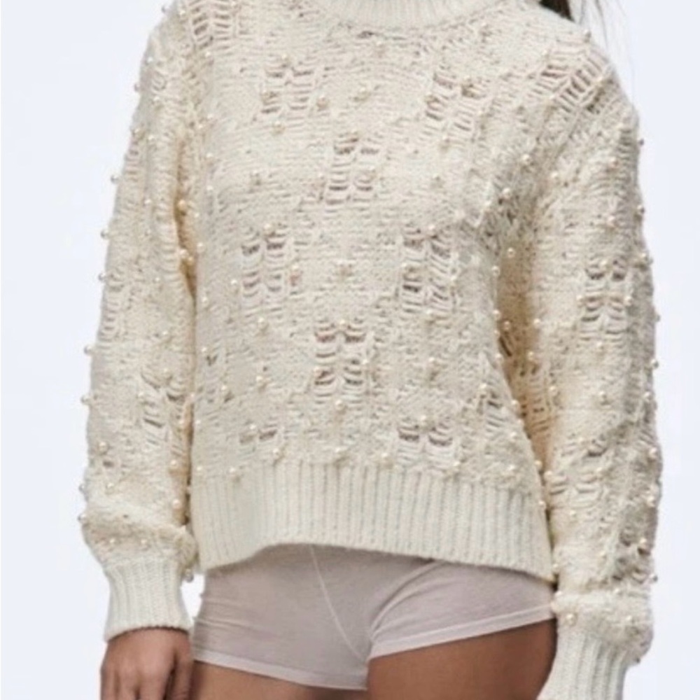 Zara XS Cream Sweater with Pearl Detailing